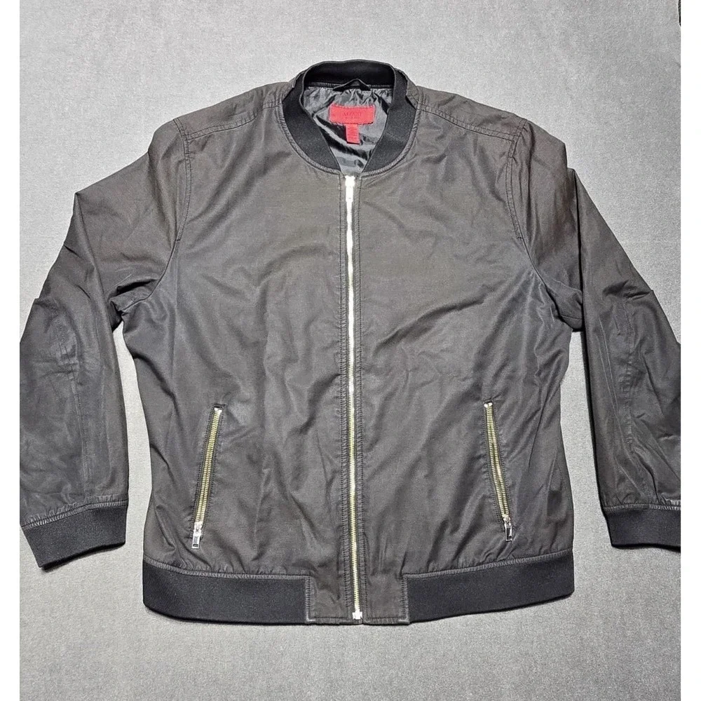 Alfani Red Label Slim Fit Bomber Style Black Jacket, Silver Zippers,‎ Mens 2XL